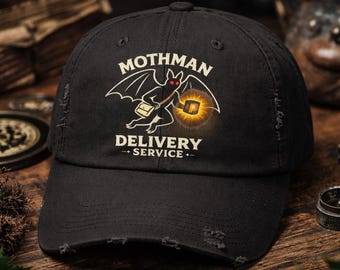 Mothman Hat | Cryptid Delivery Service Distressed Cap | Funny Cryptid Gift for Horror Fans