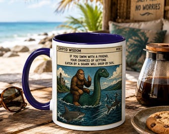 Bigfoot Riding Loch Ness Monster Mug | Cryptid Wisdom Coffee Cup