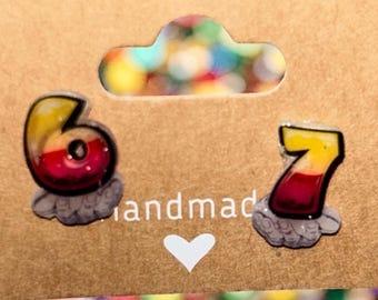 6 7 meme earrings | Resin Studs | Unique Birthday Earrings | Funky Mismatched Jewelry