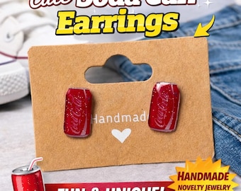 Red Soda Can Stud Earrings | Cute Drink Earrings | Coca Cola Studs | Fun Food Jewelry | Handmade Resin Earrings