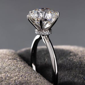 Solitaire Round Lab Grown Diamond Engagement Ring For Women 0.50 - 2.50 Carat Lab Diamond Wedding Ring Hidden Halo Promise Anniversary Ring