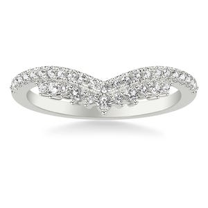 Round Diamond V Shaped Chevron Wedding Band, Tiara Band For Engagement Ring Diamond Stackable Band Curved Wedding Anniversary Band For Women