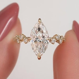Marquise Diamond Engagement Ring Real Lab Grown Diamond Wedding Rings For Women Unique Proposal Ring Lab Created Diamond Anniversary Ring