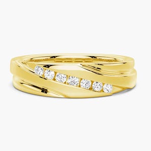 Mens Wedding Band 6.5mm Wide Mens Diamond Wedding Ring 10K Solid Gold Statement Ring Mens Engagement Ring Anniversary Diamond Ring for him