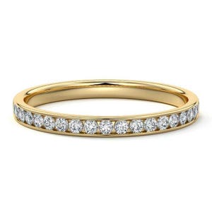 Channel Set Diamond Band, Round Lab Grown Diamond Wedding Band, 14K Gold Half Eternity Band, Bridal Matching Band, Moissanite Band for Women