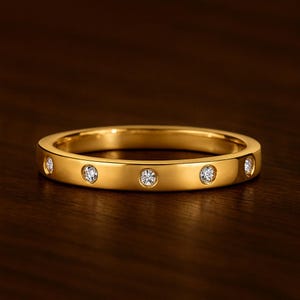 Flush Set Ring Scatter Diamond Wedding Band Delicate 2mm Wide Lab Diamond Bands Half Eternity Ring Promise Ring for Women