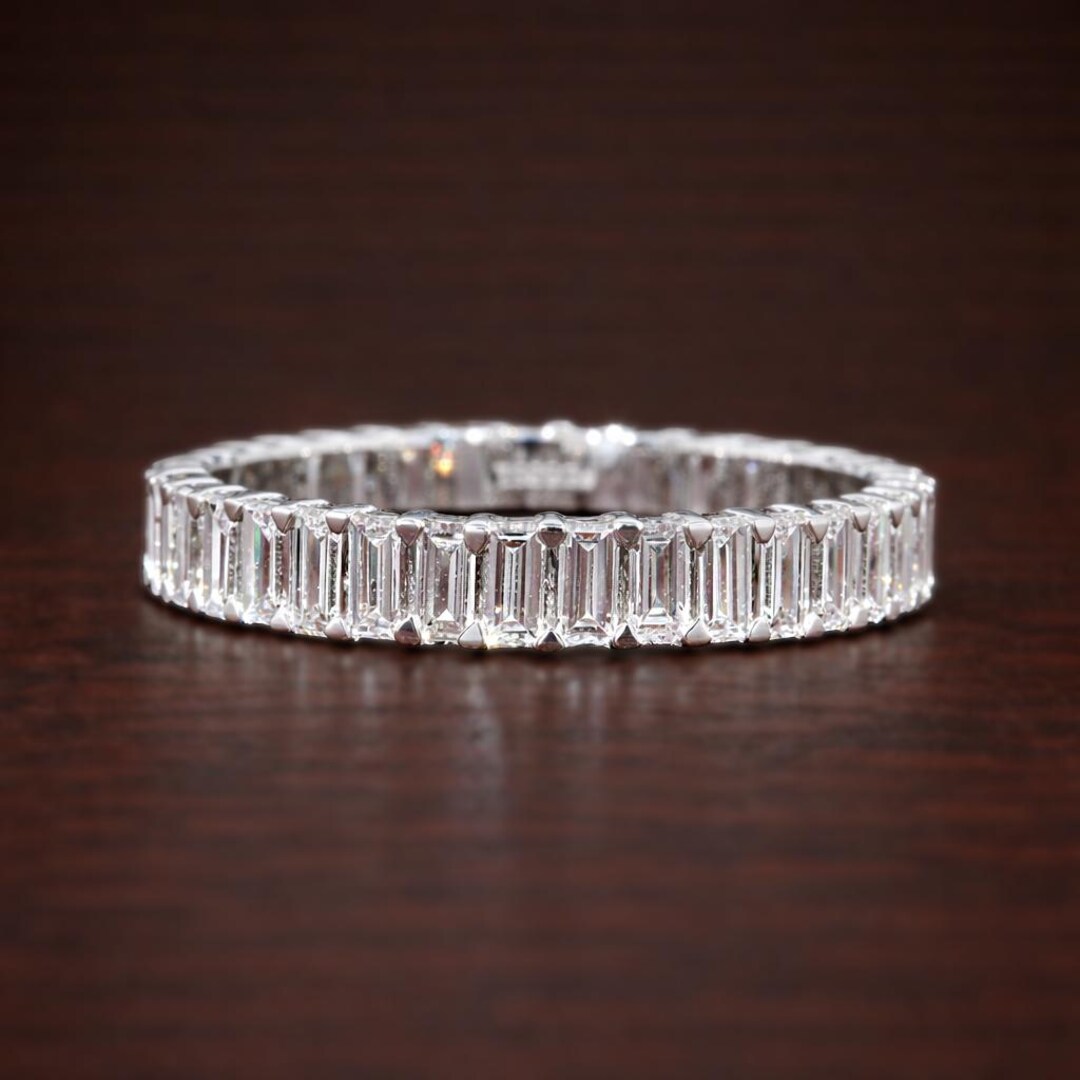 Baguette Cut Lab Grown Diamond Wedding Band 14K White Gold Full ...