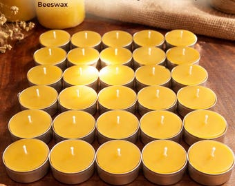 Hand Poured Beeswax Tea Lights – 100% Bees Wax Candles - Cotton Wicks