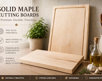 Handmade Solid Maple Cutting Board – Reversible Hardwood Butcher Block – Food Safe – Made in Utah