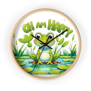 Happy Frog Wall Clock, Cute Home Decor, Kid&#39;s Room Accessory, Gift for Children, Playful Timepiece