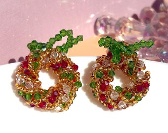 Boucles D'oreilles Clous Angry Bird En Cristal émaillé - Coffret Cadeau Noël, Rouge Et Doré
