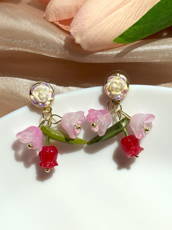 送料無料チューリップドロップイヤリング チューリップドロップ ドロップピアス&frasl;オリーブ - ショップ liang-hua