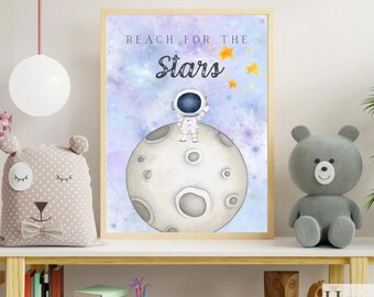 Watercolor Astronaut Moon Print | Space Nursery Decor (Digital Download)