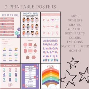 Carteles educativos DESCARGA DIGITAL, carteles de aprendizaje para niños pequeños (juego de 9) ¡Formas, colores, números y más!