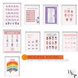 Educational Posters DIGITAL DOWNLOAD, Toddler Learning posters (set of 9) Shapes, Colors, Numbers, and more!