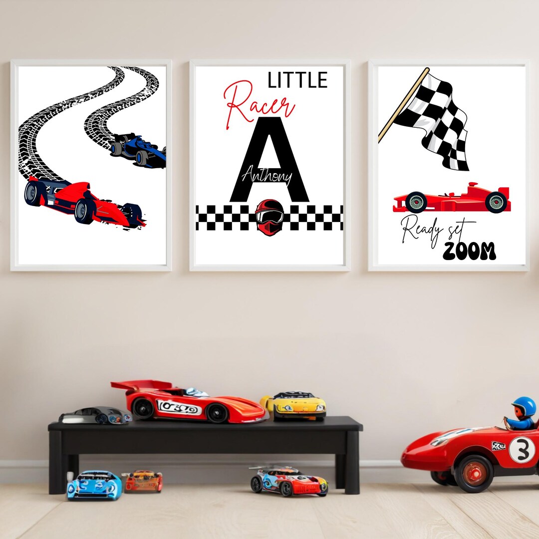 Personalized Custom Name Checkered Flag Racing Theme Wall Art, Nursery ...
