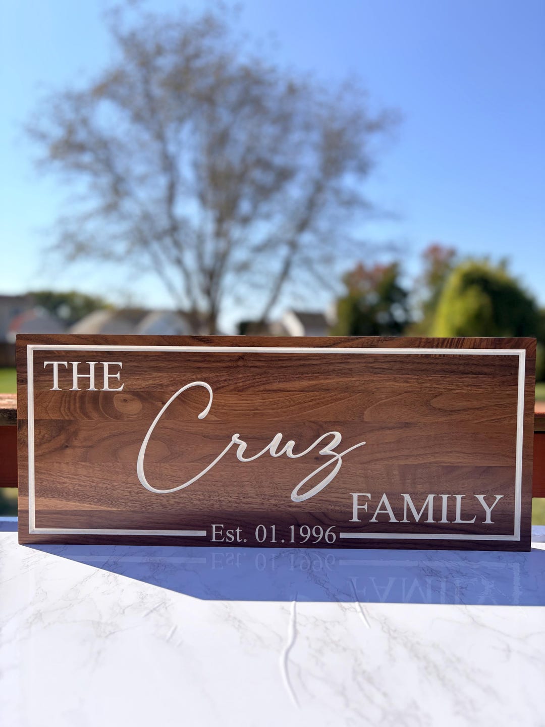 Personalized Family Hardwood Sign, Last Name Carved Solid Wood Sign ...