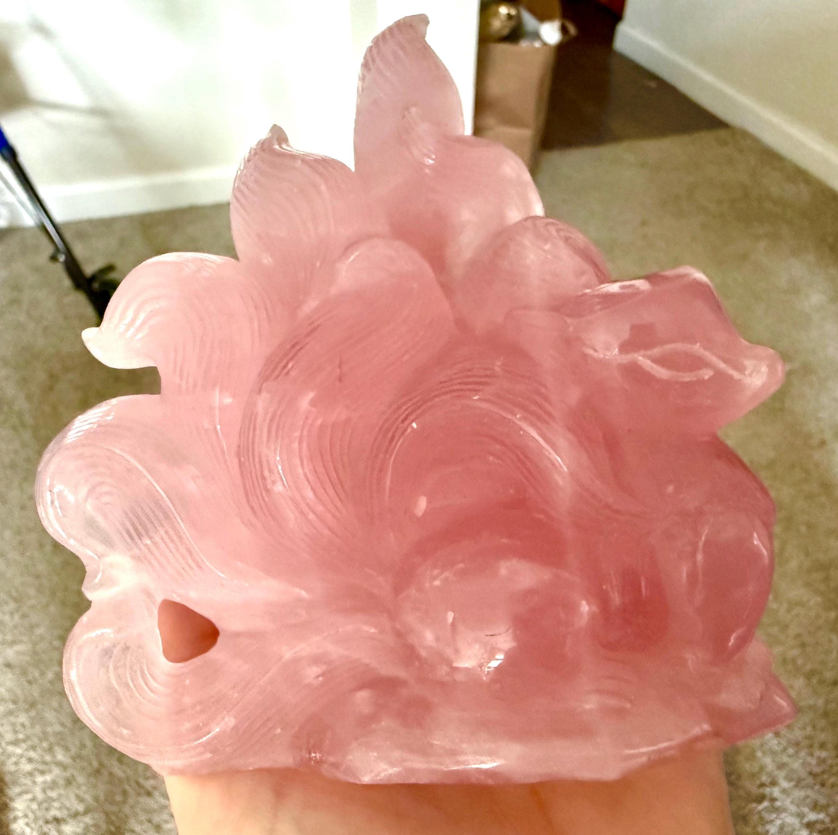 Hand Carved Rose Quartz 9 Tailed Fox