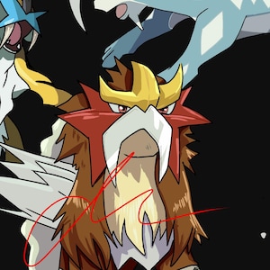 Legendary Dogs Entei, Raikou, and Suicune.