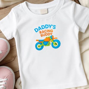 Daddy&#39;s Racing Buddy Infant Tee, Baby Motorbike Shirt, Toddler Gift, Birthday Outfit, Playdate Clothes, New Dad Gift