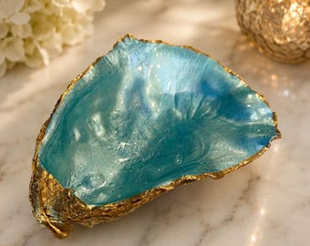 Hand-Painted Pearl Shimmer Shell Dish - Oyster Shell Dish - Jewelry Dish - Coastal Decor - Trinket Dish - Handmade Gift