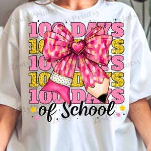 100 days of school pink pencil bow tee main image 0