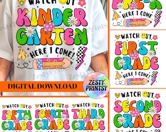 Back to School PNG Bundle Pre-K to 5th Grade, Student Digital Design for Boys Girls, First Day School Sublimation Download, Kids Grade PNG