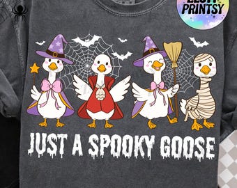 Just a Spooky Goose PNG, Halloween Goose Clipart, Funny Goose Digital Download Shirts, Goose Wearing Costume, Spooky Season PNG Sublimation