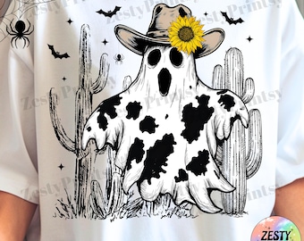 Halloween Cowboy Ghost PNG, Spooky Western Ghost Clipart, Digital Download, Retro Wild West PNG for Sublimation, Shirt Design, Printable Art