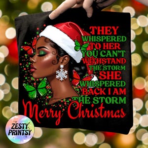 Merry Christmas Afro Black Woman PNG, African American Santa Hat Graphic for T-Shirt, Holiday Sublimation Design, Melanin Queen Xmas PNG