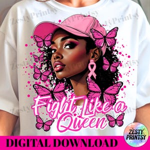 Breast Cancer Awareness PNG African American Woman Pink Ribbon, Butterfly Sublimation Design Digital Download, Support Hope Strength Clipart