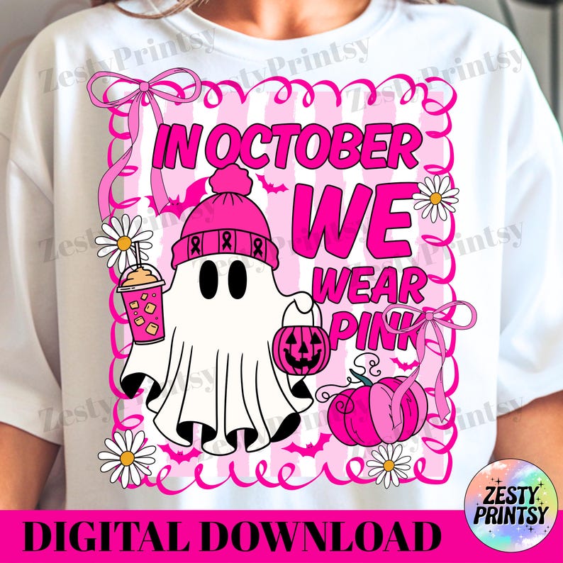 Breast Cancer Awareness PNG Bundle, Pink Ribbon Ghost Halloween Design ...