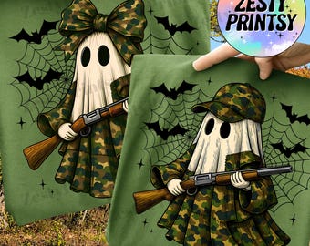Hunting Season Ghost PNG, Camo Fall Halloween Digital Download, Spooky Hunting Ghost Clipart, Autumn Camouflage Ghost Sublimation PNG