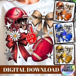 Football Cheer PNG, Coquette Bow Clipart, Sport Spirit Design, T-Shirt Sublimation PNG, Athletic PNG Bundle, Cheerleader Digital Art.