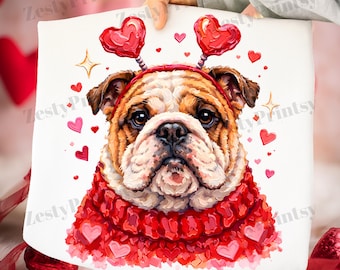 Valentinstag Bulldogge Hund PNG, Haustierliebhaber Malen Stil Kunstwerk, Bulldogge Valentinstag Design, Hundeliebe Sublimation, druckbare digitaler Download