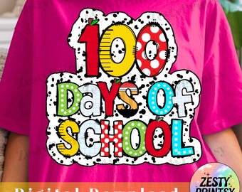 Diseño retro PNG de 100 días de clases, gráfico de 100 días para maestros y estudiantes, celebración en el aula infantil, archivo digital de descarga instantánea