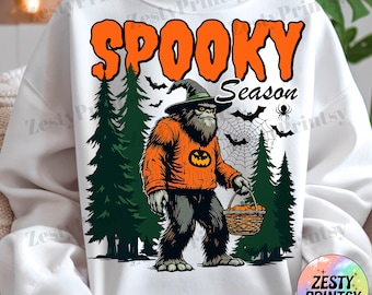 Funny Bigfoot Sasquatch Halloween PNG, Spooky Season Witch Hat Design, Digital Download Clipart, Cute Spooky PNG for Shirts, Sublimation