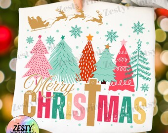 Feliz Navidad PNG, imágenes prediseñadas de Papá Noel, trineo, renos y árbol de Navidad, diseño para sublimación navideña, descarga digital SVG con estética navideña
