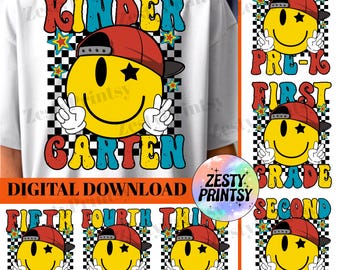 Back to School PNG for Boys Pre-K to 5th Grade, Bundle, Student Digital Download Shirt Design, First Day PNG Kids, Grade Level Sublimation