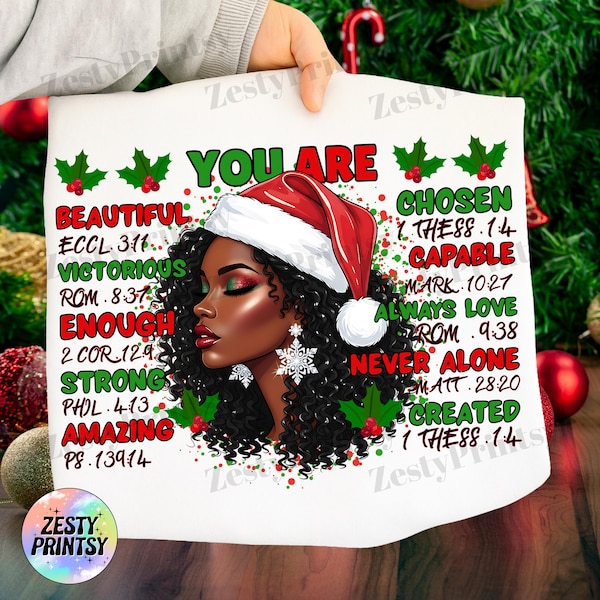 Feliz Navidad: Mujer afroamericana PNG, gorro de Papá Noel afroamericano para camiseta, diseño de sublimación navideña, Reina de la Melanina Navidad SVG