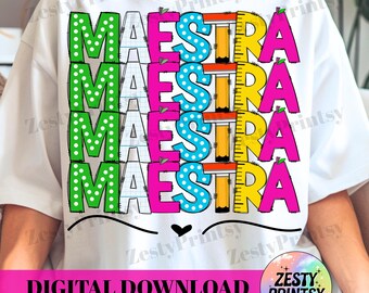 Maestra Teacher PNG-sublimatie, Hispanic Teacher Design, digitale downloadshirt, Retro Maestra-afbeelding, afdrukbare Latina Teacher-clipart, afdrukbare Latina Teacher-clipart