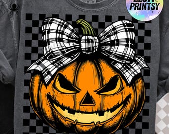 Halloween Pumpkin PNG Spooky Season Digital Design, Coquette Bow Clipart, Fall Halloween Shirt Sublimation, Spooky Halloween Party Printable