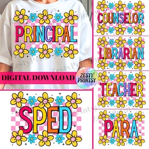 Back to School PNG Bundle for Teachers, SPED, Counselor, Principal, Librarian, Para | Digital Shirt Designs | Sublimation Clipart Pack