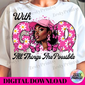 Breast Cancer Awareness PNG African American Woman Pink Ribbon, Butterfly Sublimation Design Digital Download, Support Hope Strength Clipart