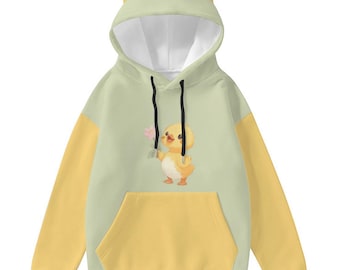 Bonita sudadera con capucha de pato y orejas de gato – Sudadera kawaii en amarillo pastel para mujer – Sudadera adorable para amantes de los animales – Regalo estético acogedor para niñas