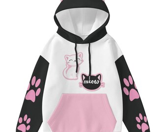 Kawaii Cat Ear Hoodie with Paw Prints – Meow Kitty Hoodie for Women, Cute Harajuku Hoodie, Cozy Anime Sweatshirt, Soft Girl Aesthetic Top