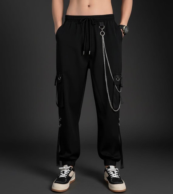 High Chain Detail Cargo Pants Textured Chain Cargo Pants Gray Xl