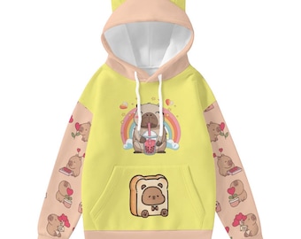 Kawaii Bear Boba Hoodie with Ears | Cute Pastel Bubble Tea Hoodie | Harajuku Kawaii Aesthetic Pullover | Cozy Animal Eared Sweatshirt