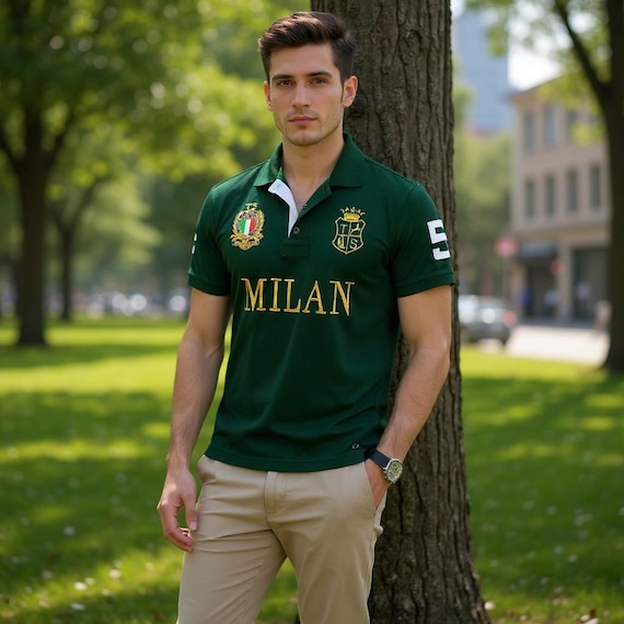 Milan Polo Shirt Men, Milan Italy Polo Shirt, Italian City Polo, Luxury Green Polo Shirt, Travel Fashion Shirt, Casual Polo Top,Gift for Him