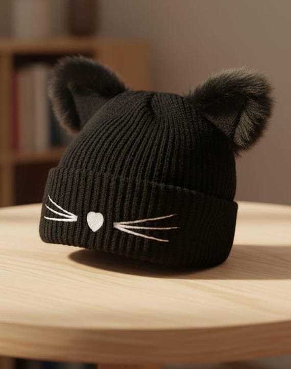 Women\'s Black Winter Beanie Hat Cute Cat/Bear Ear Hat with Internal Support Women\ main image 3